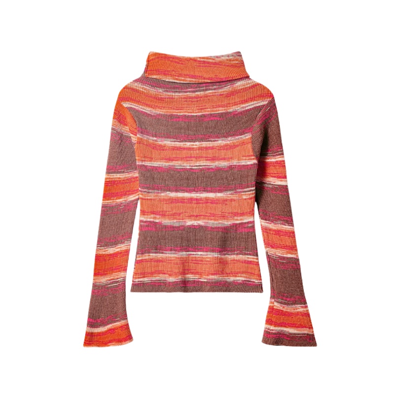 Contrast Striped High Collar Long Sleeves